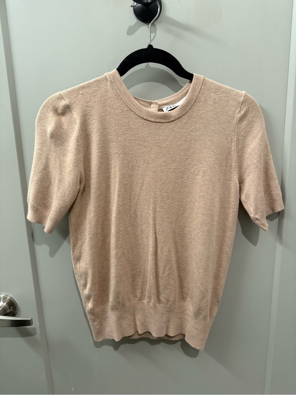 Zara Beige Short Sleeve Knit Top